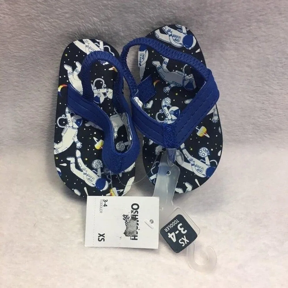 OshKosh B'gosh Flip Flops Toddler 5/6 Blue New Space Astronaut Sandals XS